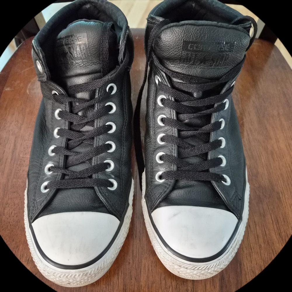 Converse Leather Black and White High-Top Sneakers